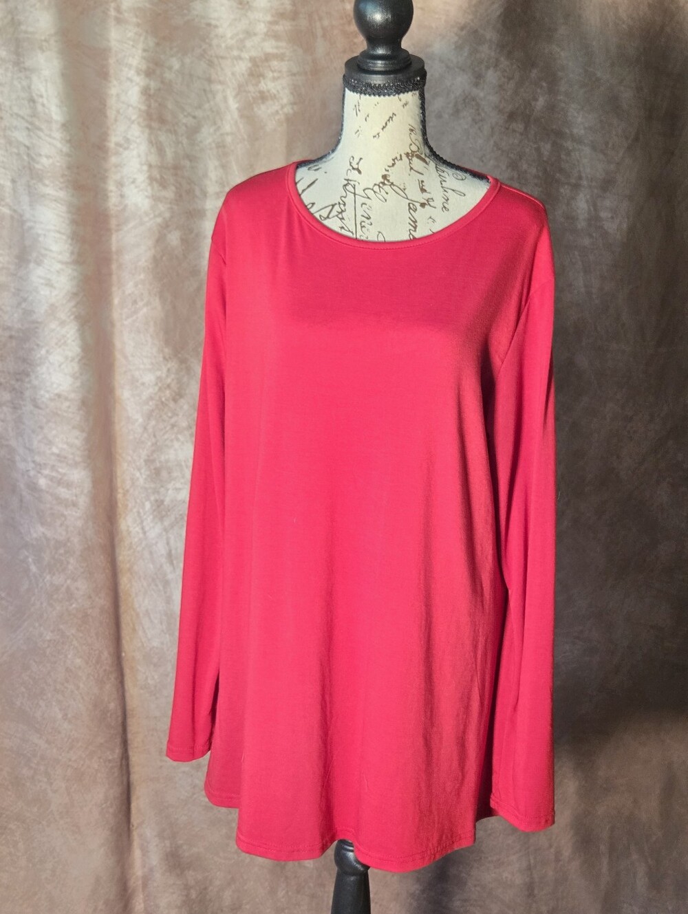 Women's Red Long Sleeve Swing Tunic Top Plus Size 3XL Soft Stretch